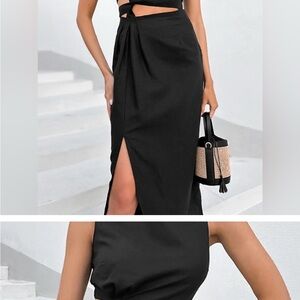 Commense Black Midi Dress with Side Slit